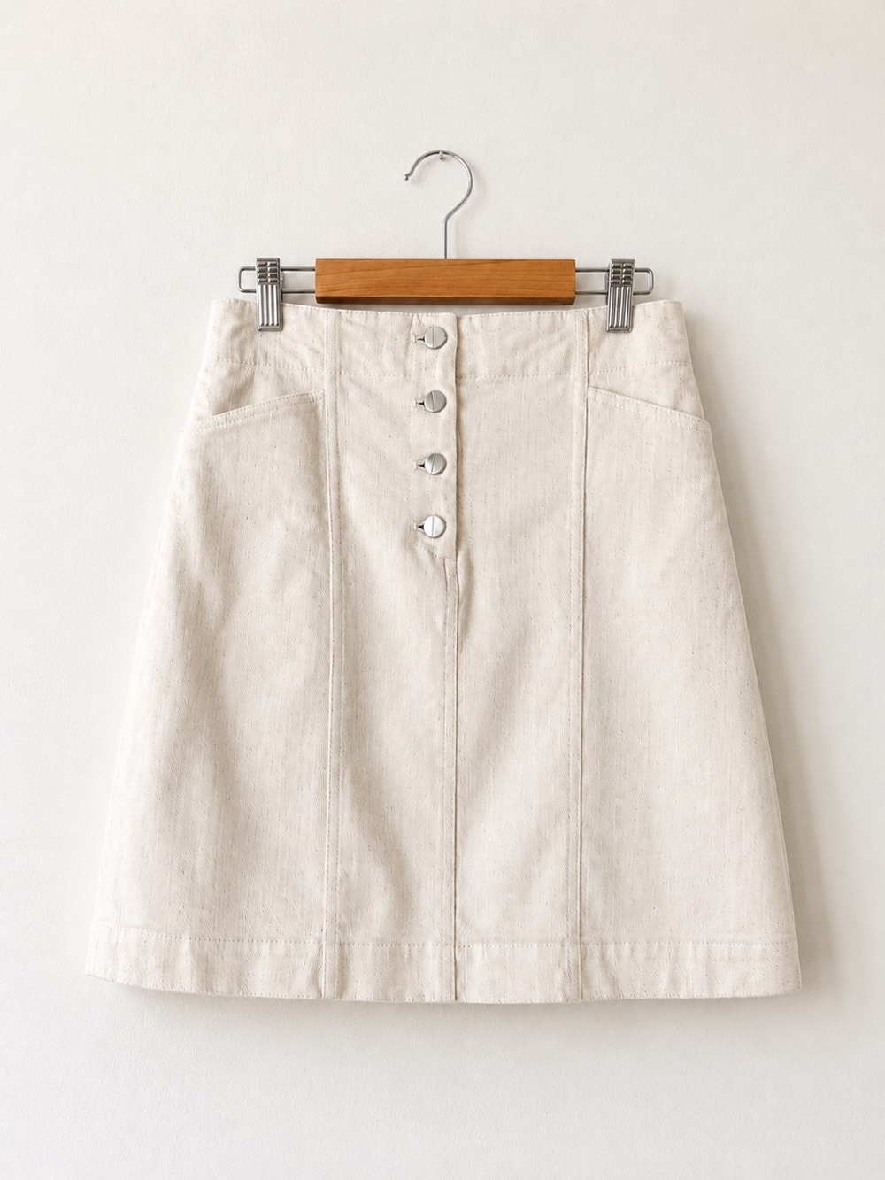 ROSETTA GETTY Cream Canvas Button Front Mini Skirt Estimated Size XS - Picture 2 of 4